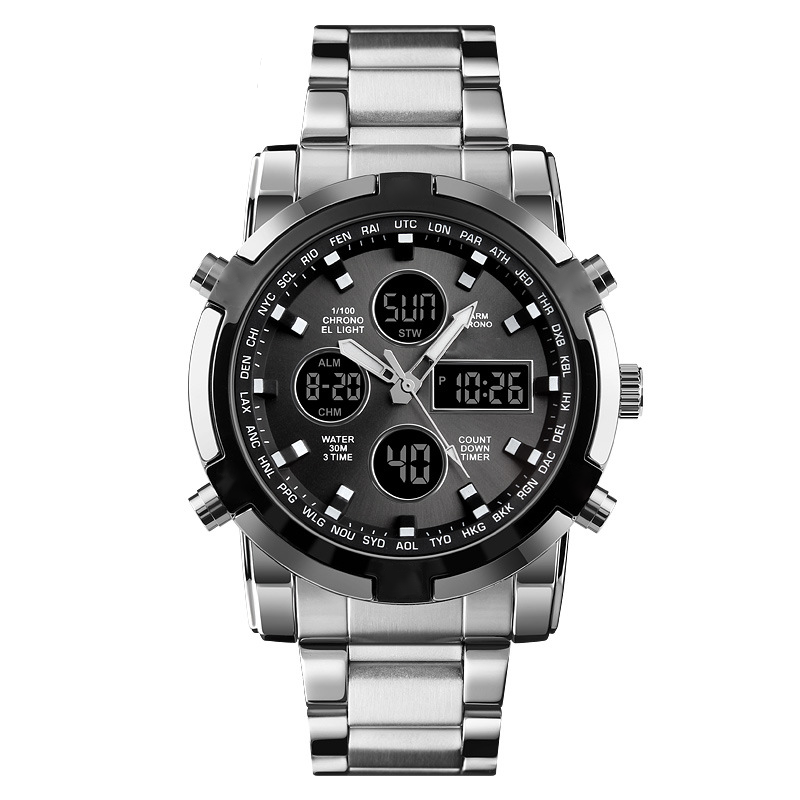 Orologio da polso impermeabile da uomo – Acciaio inossidabile, analogico-digitale, resistente agli urti e dal design robust
