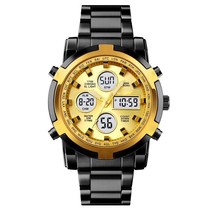 Orologio da polso impermeabile da uomo – Acciaio inossidabile, analogico-digitale, resistente agli urti e dal design robust