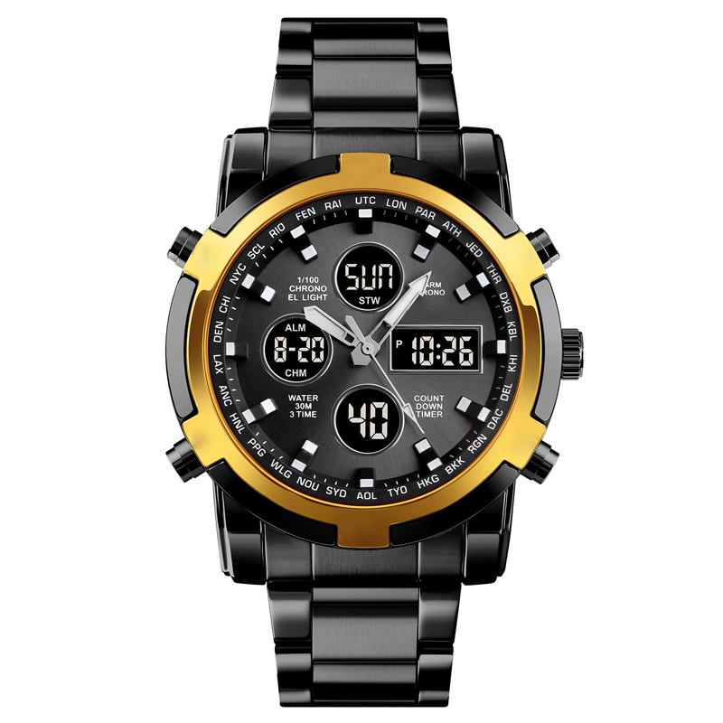 Orologio da polso impermeabile da uomo – Acciaio inossidabile, analogico-digitale, resistente agli urti e dal design robust