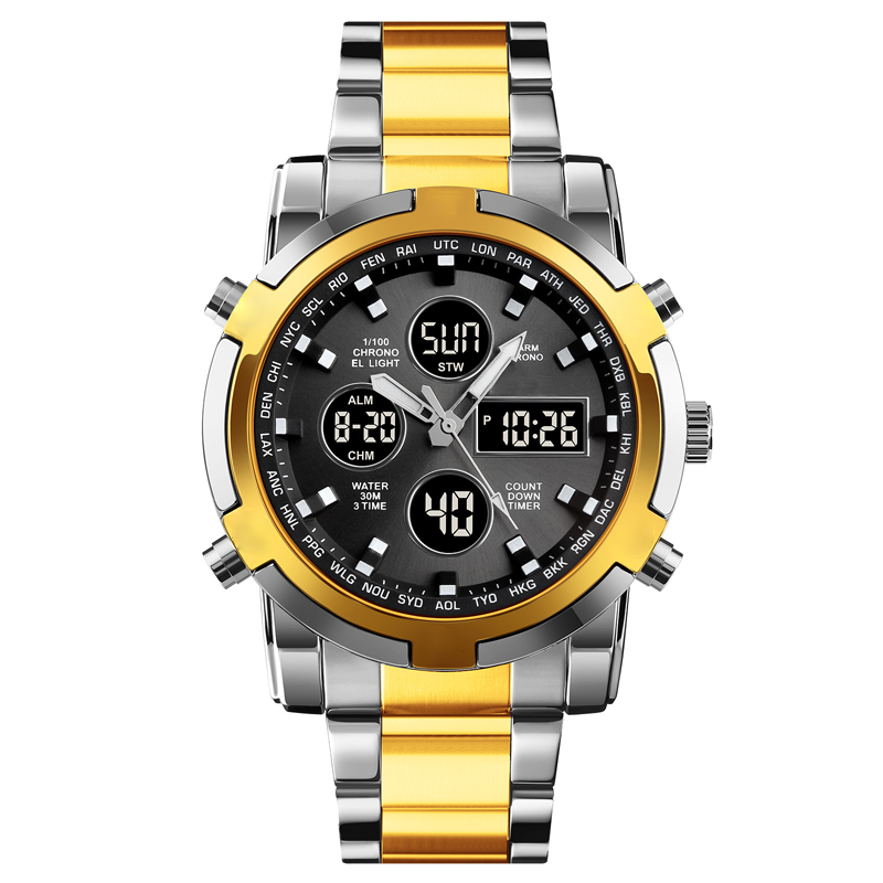 Orologio da polso impermeabile da uomo – Acciaio inossidabile, analogico-digitale, resistente agli urti e dal design robust