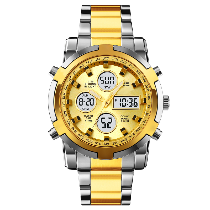 Orologio da polso impermeabile da uomo – Acciaio inossidabile, analogico-digitale, resistente agli urti e dal design robust
