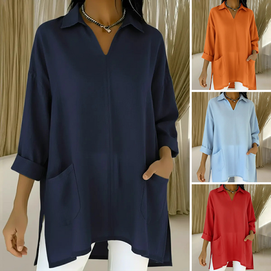 ✨Bestseller🔥 Camicia casual da donna a tinta unita con scollo a V e vestibilità ampi