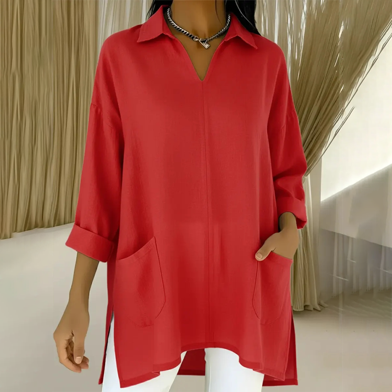 ✨Bestseller🔥 Camicia casual da donna a tinta unita con scollo a V e vestibilità ampi