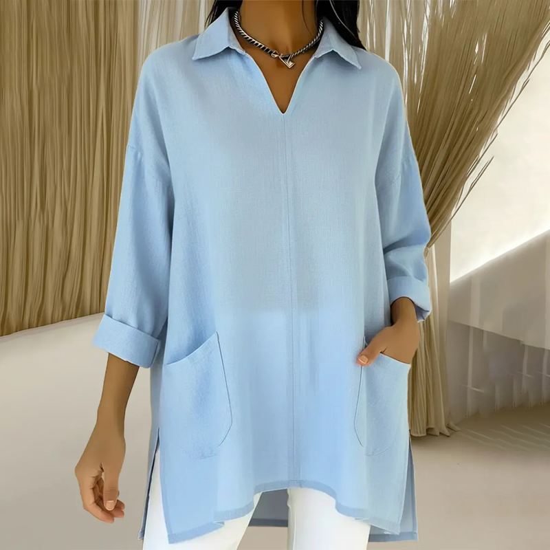 ✨Bestseller🔥 Camicia casual da donna a tinta unita con scollo a V e vestibilità ampi