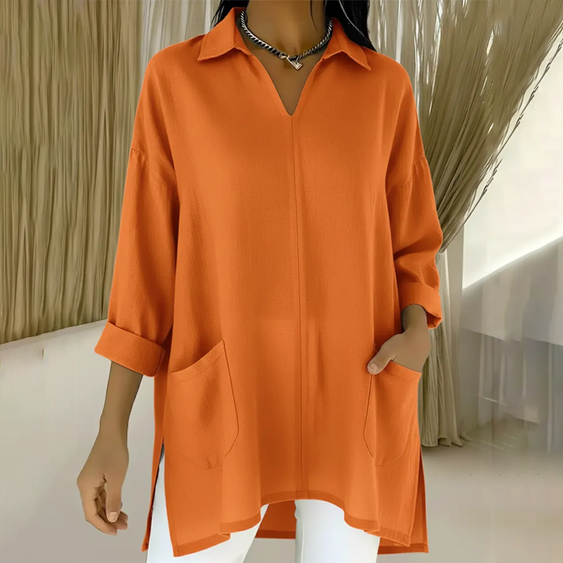 ✨Bestseller🔥 Camicia casual da donna a tinta unita con scollo a V e vestibilità ampi