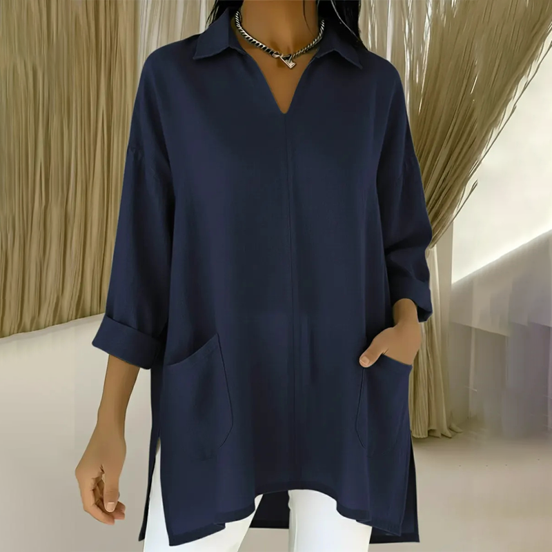 ✨Bestseller🔥 Camicia casual da donna a tinta unita con scollo a V e vestibilità ampi