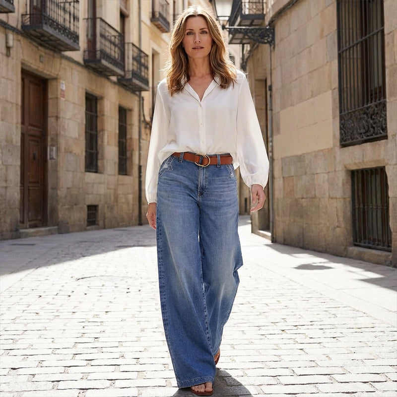 Jeans vintage a vita alta e gamba larga da donna
