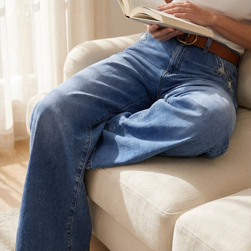 Jeans vintage a vita alta e gamba larga da donna