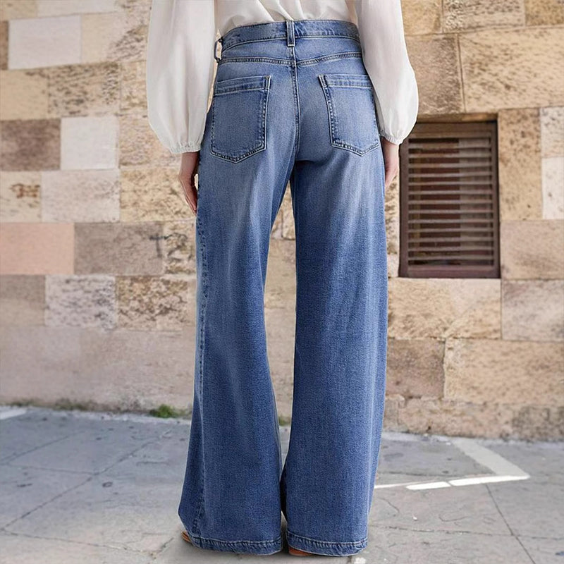Jeans vintage a vita alta e gamba larga da donna