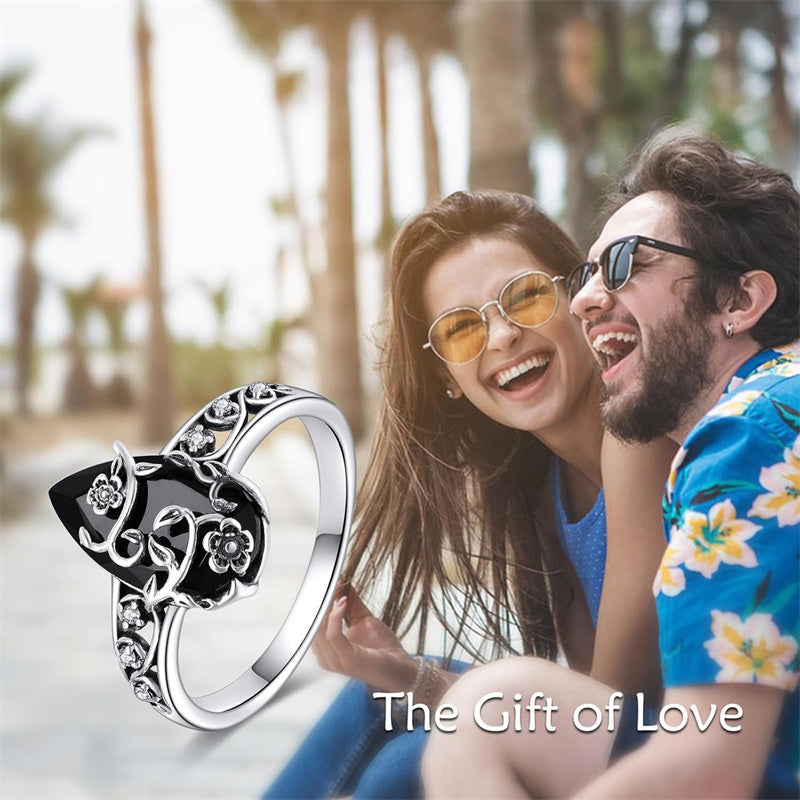 💎 ANELLO VINTAGE BOHEMIEN! 💎 Motivo floreale a rampicante, gemma nera a goccia e dettagli scintillanti per un'eleganza senza tempo✨