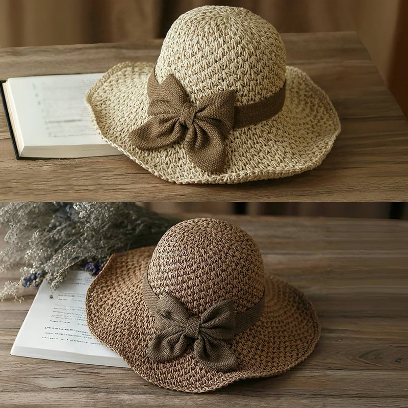 🎀 50% DI SCONTO 👒 | Cappello di paglia con fiocco retrò – Pieghevole e traspirante, perfetto per l'estat