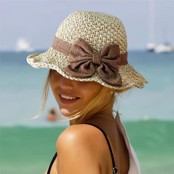 🎀 50% DI SCONTO 👒 | Cappello di paglia con fiocco retrò – Pieghevole e traspirante, perfetto per l'estat