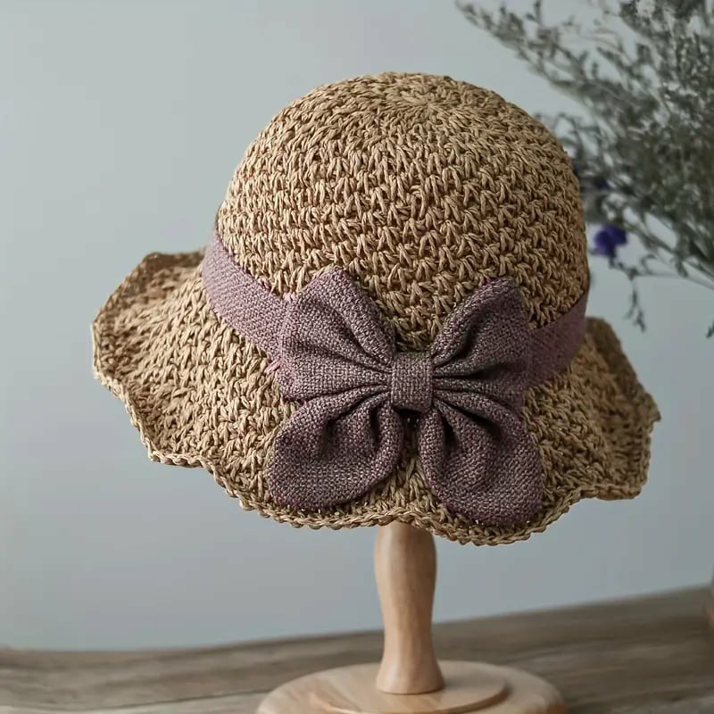 🎀 50% DI SCONTO 👒 | Cappello di paglia con fiocco retrò – Pieghevole e traspirante, perfetto per l'estat
