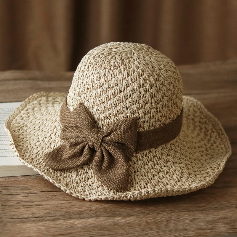 🎀 50% DI SCONTO 👒 | Cappello di paglia con fiocco retrò – Pieghevole e traspirante, perfetto per l'estat