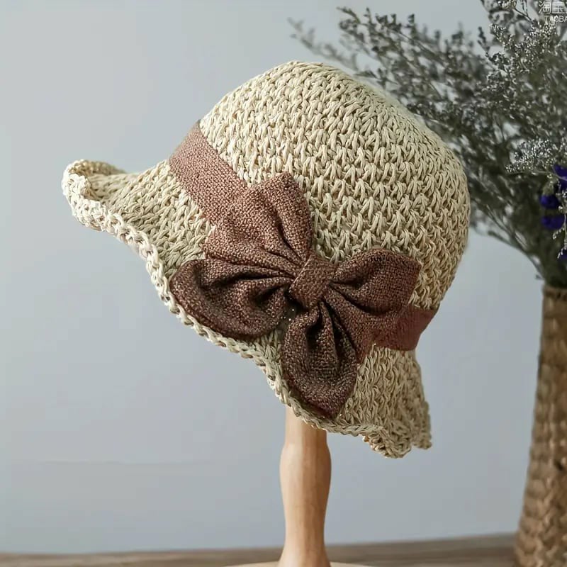 🎀 50% DI SCONTO 👒 | Cappello di paglia con fiocco retrò – Pieghevole e traspirante, perfetto per l'estat