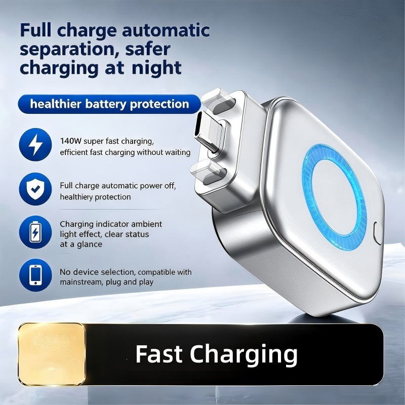 ⚡ Caricabatterie super veloce da 140 W con spegnimento automatico tramite IA – USB-C PD3.1 – Protezione intelligente della batteria – Universale per iPhone, MacBook e table