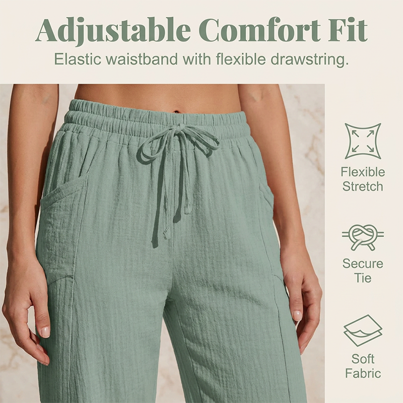 Pantaloncini da donna in cotone e lino a pieghe, tinta unit