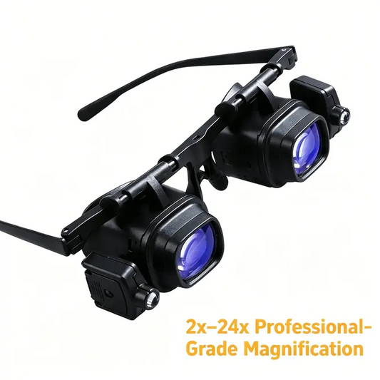 🔬✨ Occhiali con lente d'ingrandimento a LED di precisione – Lenti intercambiabili, doppio LED, senza mani 💡