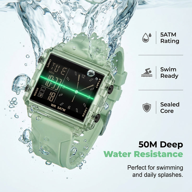 ⏳Offerta speciale a tempo limitato⏰ Orologio digitale trasparente impermeabile – Impermeabilità fino a 50 m, display luminescente, ora ibrida