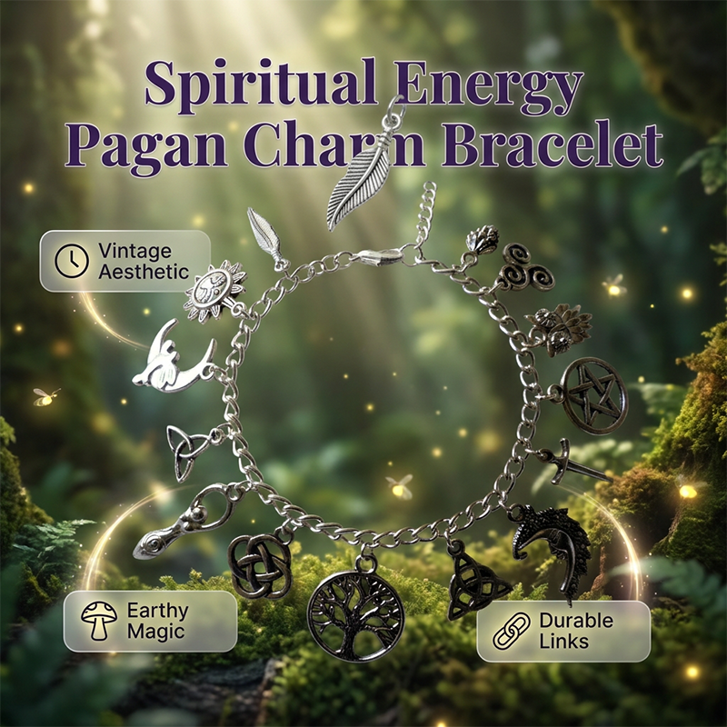 📿 SCONTO DEL 50% A TEMPO LIMITATO! ✨ Braccialetto vintage con ciondoli pagani – Simboli spirituali, argento antico, stile bohémien 🌙