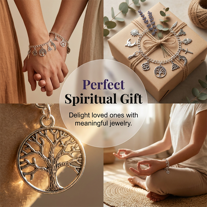 📿 SCONTO DEL 50% A TEMPO LIMITATO! ✨ Braccialetto vintage con ciondoli pagani – Simboli spirituali, argento antico, stile bohémien 🌙