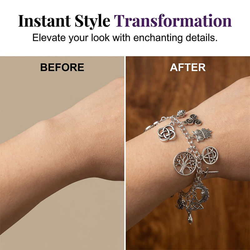 📿 SCONTO DEL 50% A TEMPO LIMITATO! ✨ Braccialetto vintage con ciondoli pagani – Simboli spirituali, argento antico, stile bohémien 🌙