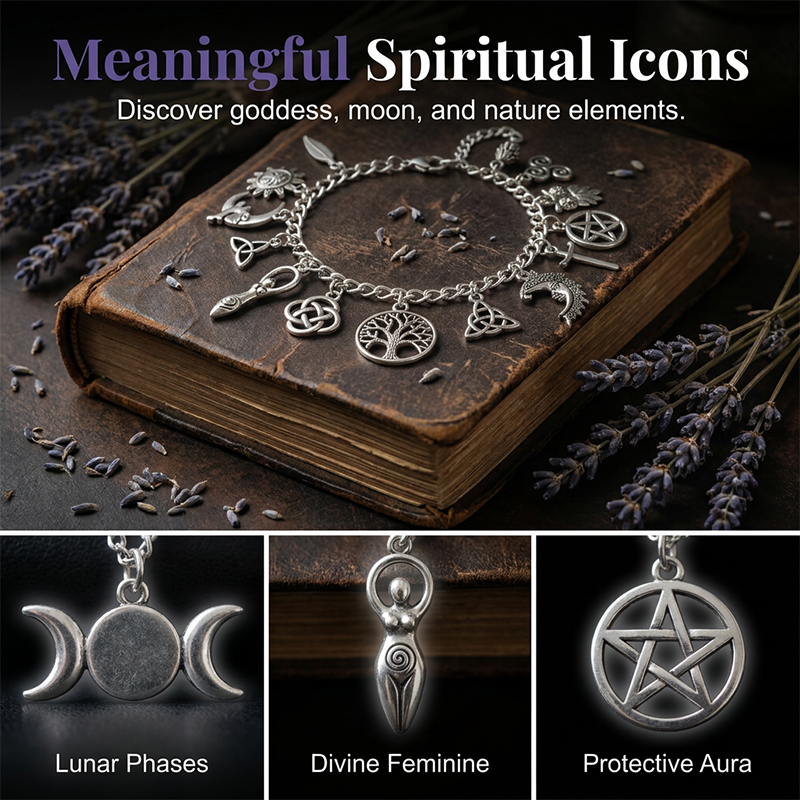 📿 SCONTO DEL 50% A TEMPO LIMITATO! ✨ Braccialetto vintage con ciondoli pagani – Simboli spirituali, argento antico, stile bohémien 🌙