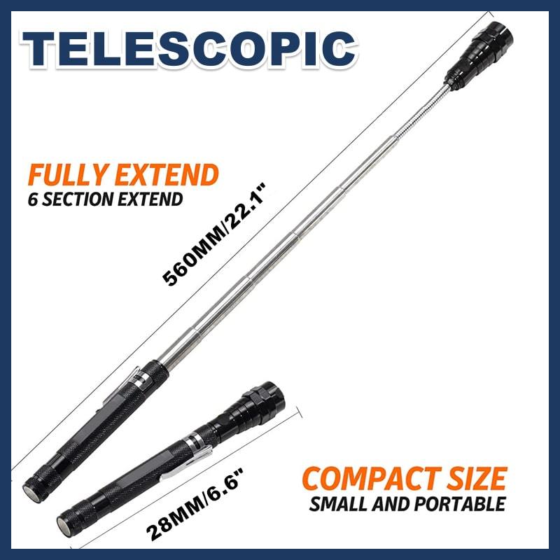🔦 SCONTO DEL 50% A TEMPO LIMITATO! ✨ Torcia magnetica telescopica multifunzionale – Estensibile, collo d'oca a 360°, super luminosa 🛠️