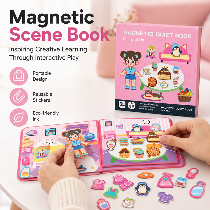 Libro magnetico silenzioso per bambini con puzzle pieghevole: gioco educativo per la prima infanzia, adatto a maschietti e femminucc