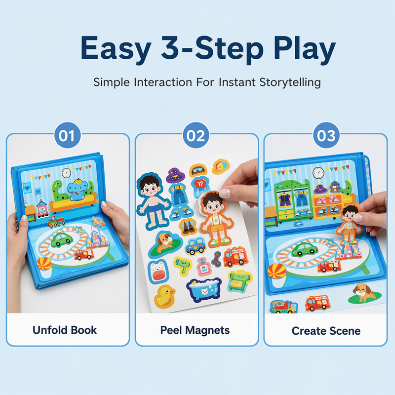 Libro magnetico silenzioso per bambini con puzzle pieghevole: gioco educativo per la prima infanzia, adatto a maschietti e femminucc