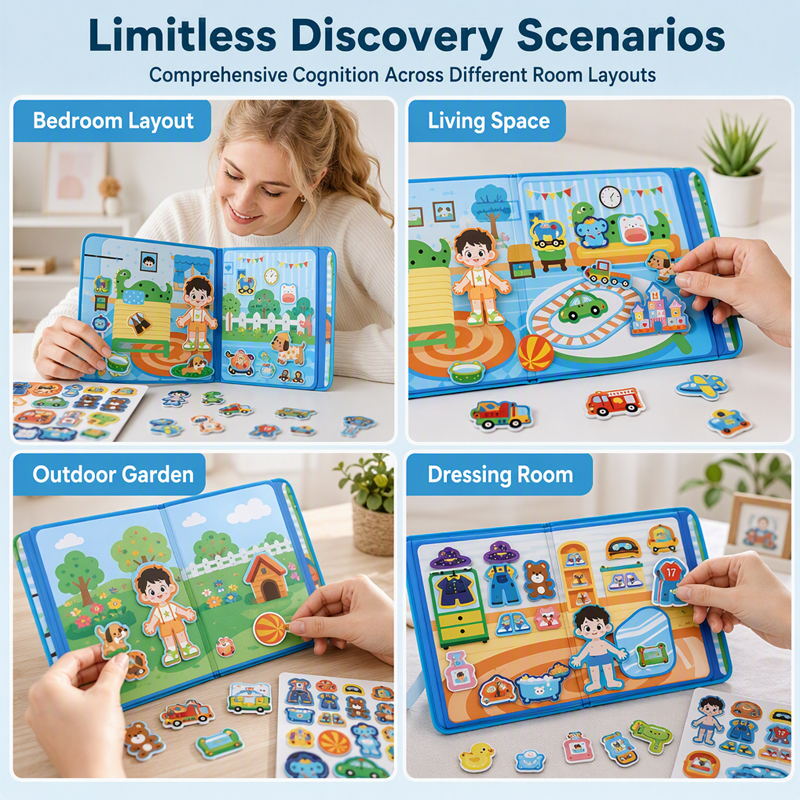Libro magnetico silenzioso per bambini con puzzle pieghevole: gioco educativo per la prima infanzia, adatto a maschietti e femminucc