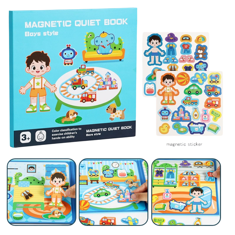 Libro magnetico silenzioso per bambini con puzzle pieghevole: gioco educativo per la prima infanzia, adatto a maschietti e femminucc
